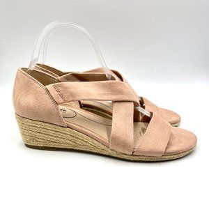 8W 8 WIDE Lifestride Siesta Taupe Blush Microsuede Espadrille Wedge Sandal Shoes